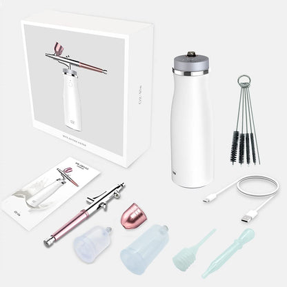 Set aerograf Airbrush cu compresor, pulverizator de mana pentru machiaj, manichiura, decorarea tortului, tatuaj, graffiti, portabil, alb