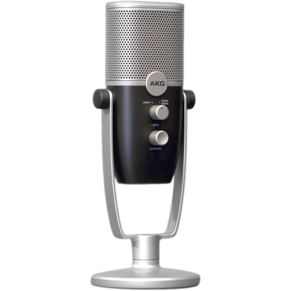 Microfon condensator USB-C AKG Ara, Dual Pattern (Cardioid/Omnidirectional), pentru podcast, streaming, gaming, compatibil Windows/Mac/iOS/Android, albastru/argintiu