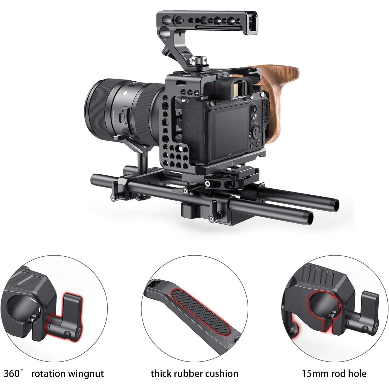 Montura suport obiectiv in forma de Y, reglabil pe inaltime, compatibil cu tije de 15 mm, cu protectie din cauciuc, Smallrig BSL2680