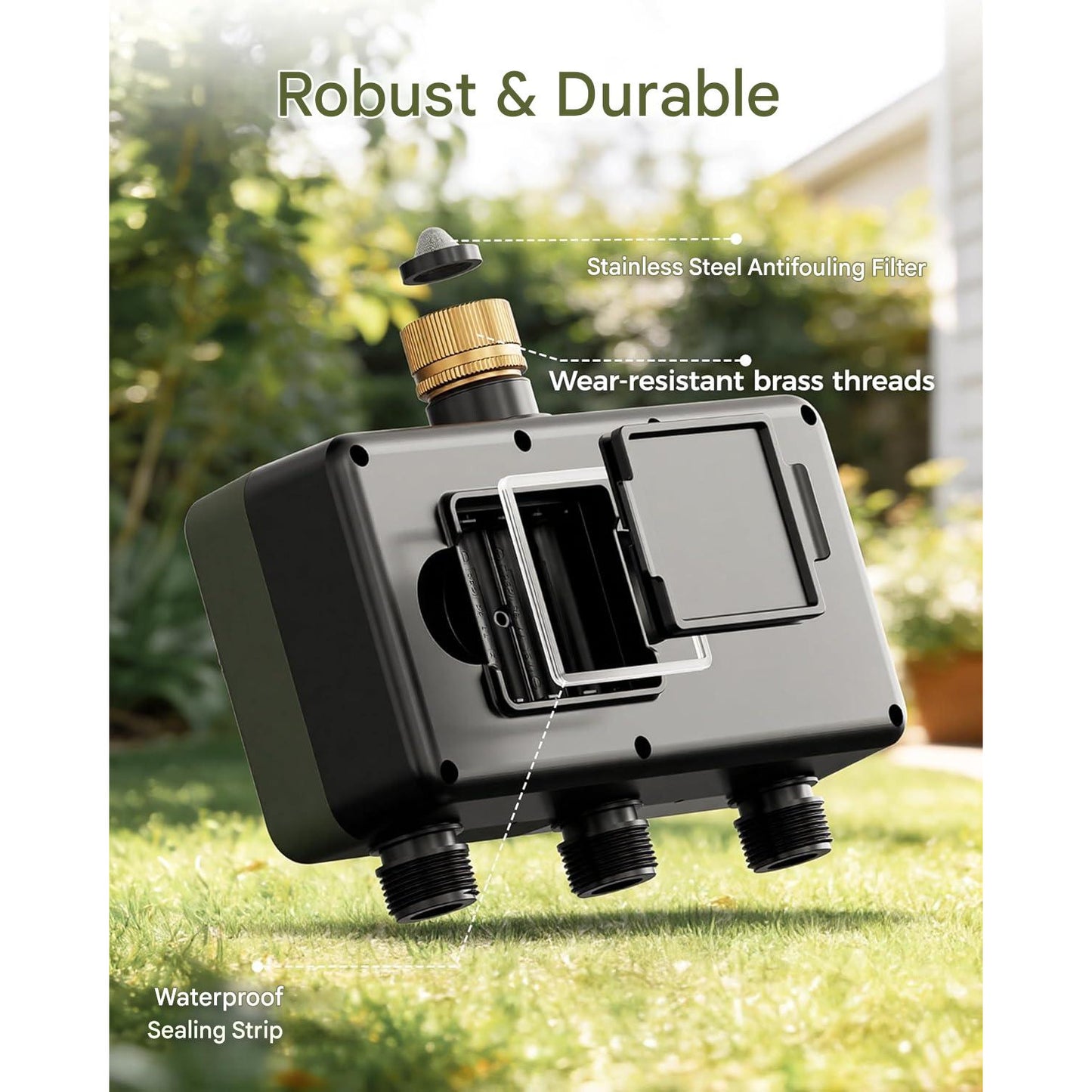Programator irigatii Diivoo cu 3 iesiri, temporizator udare automat si manual, afisaj LCD mare, conectori alama, functie intarziere ploaie, programare digitala, pentru gradina si gazon