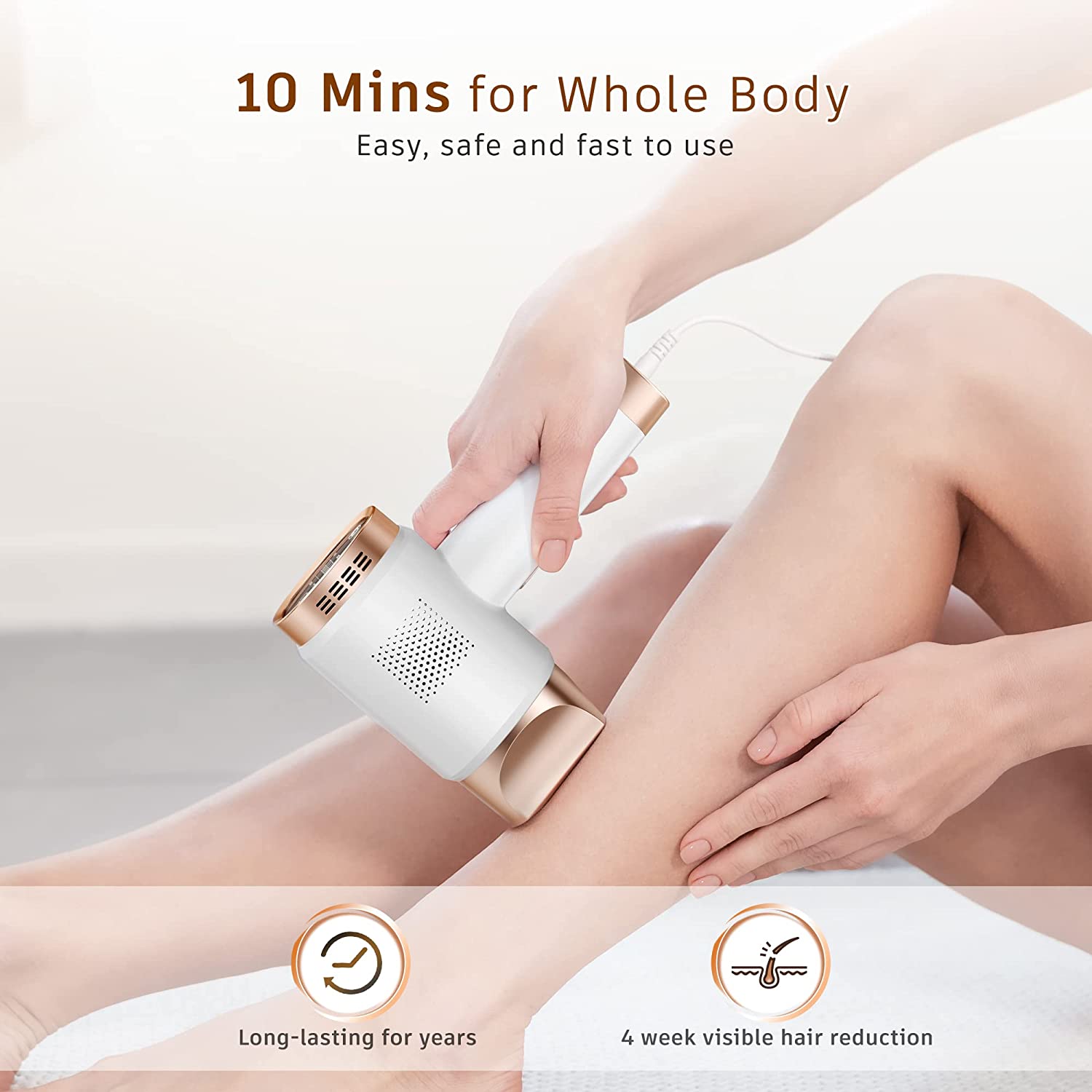 Epilator laser IPL, cu 999.999 de impulsuri luminoase, 3 moduri functionale HR/SC/RA, 9 intensitati, rapid, regenerare piele si indepartare acnee, Aminzer
