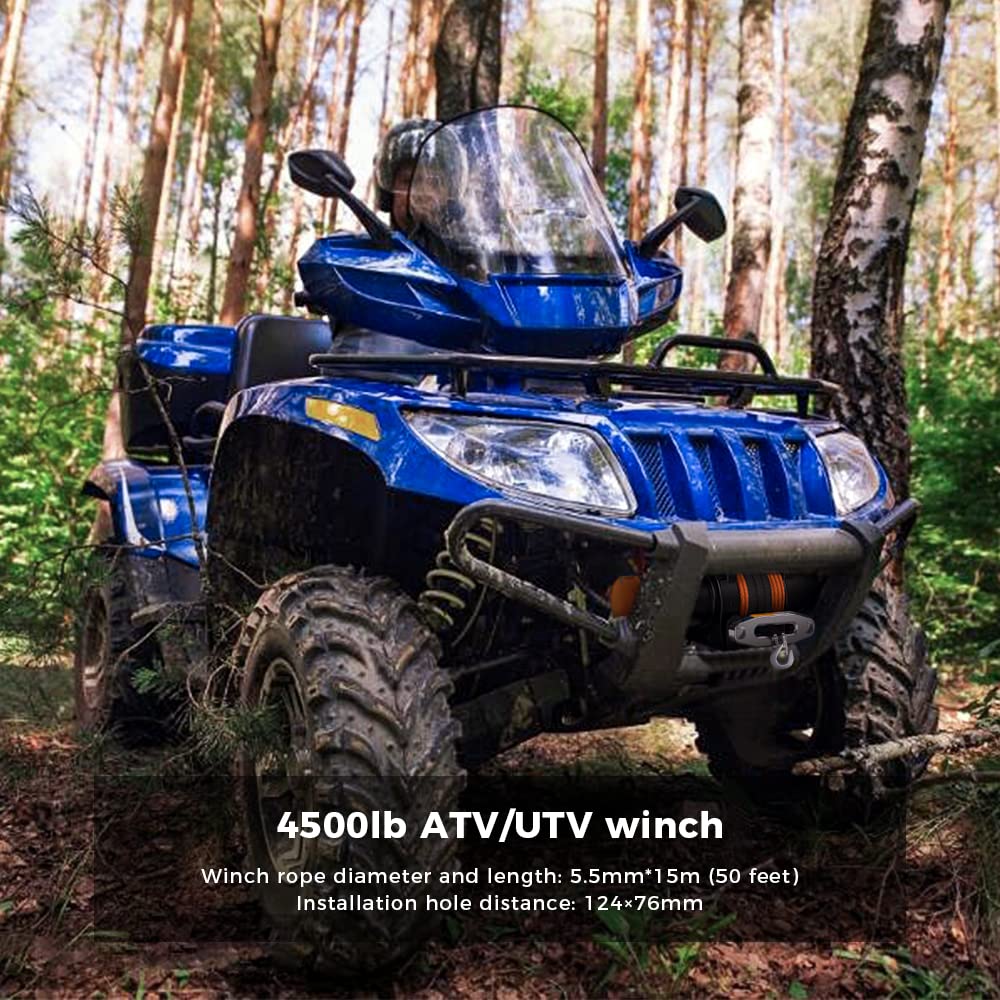 Troliu electric Anbull 12V pentru ATV si UTV – Capacitate 4500 Lbs / 2045 kg, franghie sintetica si nailon, rezistent la apa IP67, cu suport de montare si 2 telecomenzi wireless incluse, ideal pentru Off-Road si tractari