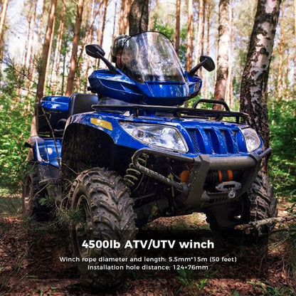 Troliu electric Anbull 12V pentru ATV si UTV – Capacitate 4500 Lbs / 2045 kg, franghie sintetica si nailon, rezistent la apa IP67, cu suport de montare si 2 telecomenzi wireless incluse, ideal pentru Off-Road si tractari