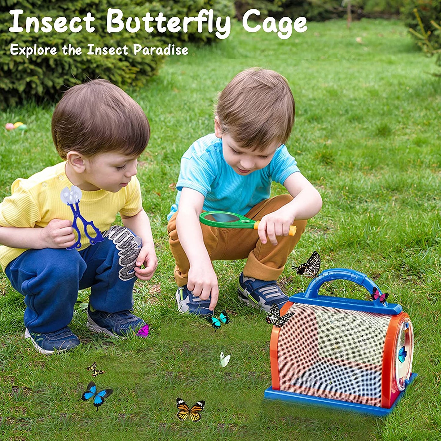 Set de cercetare pentru explorarea in aer liber pentru copii, kit explorator 24 piese cu binoclu, busola, lupa, plasa pentru fluturi, penseta pentru insecte