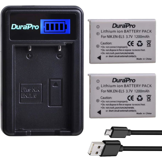 Set 2 acumulatori EN-EL5 1200 mAh si incarcator cu display LCD pentru Camere Nikon Coolpix P530, P520, P510, P100, P500, P5100, P5000, P6000, P90, P80