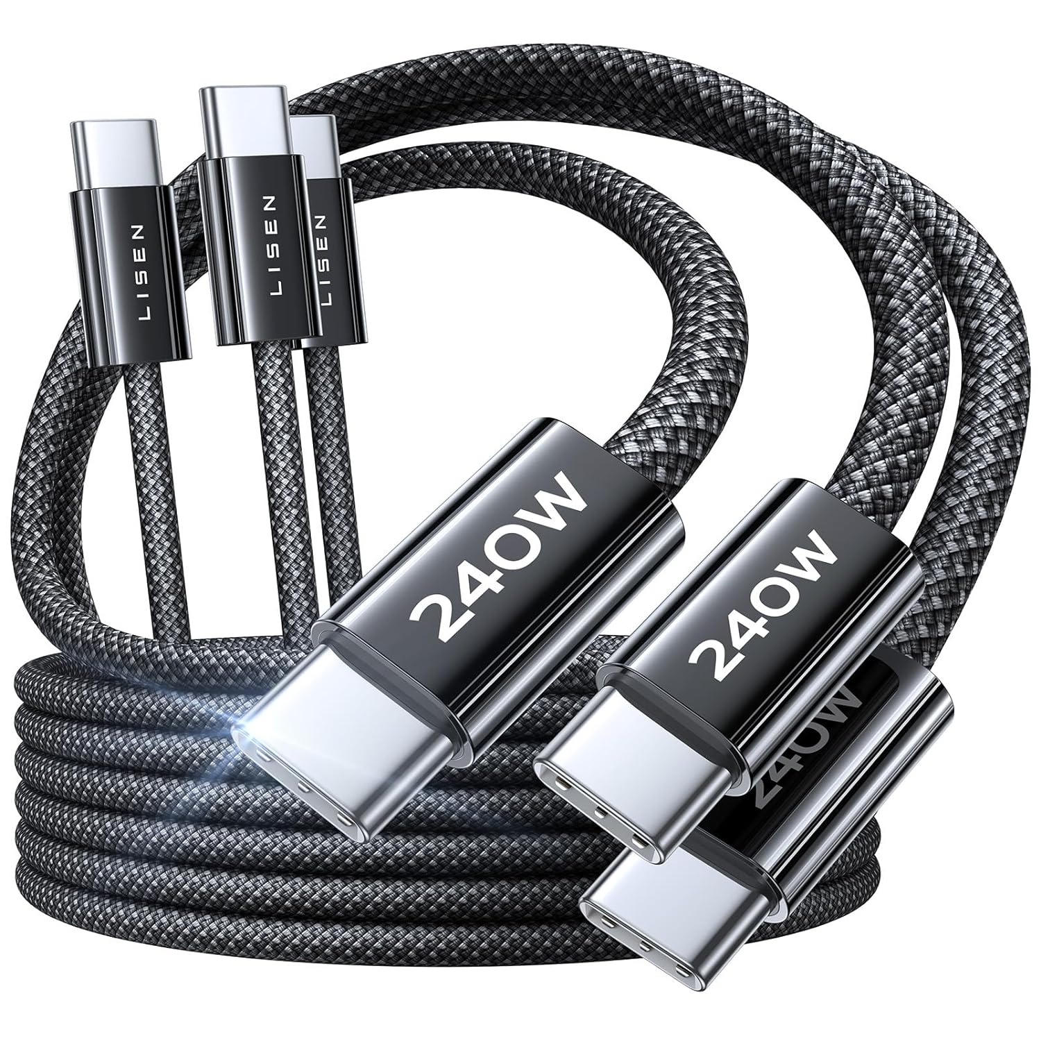 Set 3 cabluri de date si incarcare USB C la USB C, 240 W, fast charging 2.0, 3 lungimi diferite, 1x 1 m, 2x 2m, compatibil cu iPhone 15 Pro, Samsung S20, iPad Air/Pro/Mini, Tab, Mi, Xiaomi, Huawei, OnePlus, negru