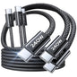 Set 3 cabluri de date si incarcare USB C la USB C, 240 W, fast charging 2.0, 3 lungimi diferite, 1x 1 m, 2x 2m, compatibil cu iPhone 15 Pro, Samsung S20, iPad Air/Pro/Mini, Tab, Mi, Xiaomi, Huawei, OnePlus, negru
