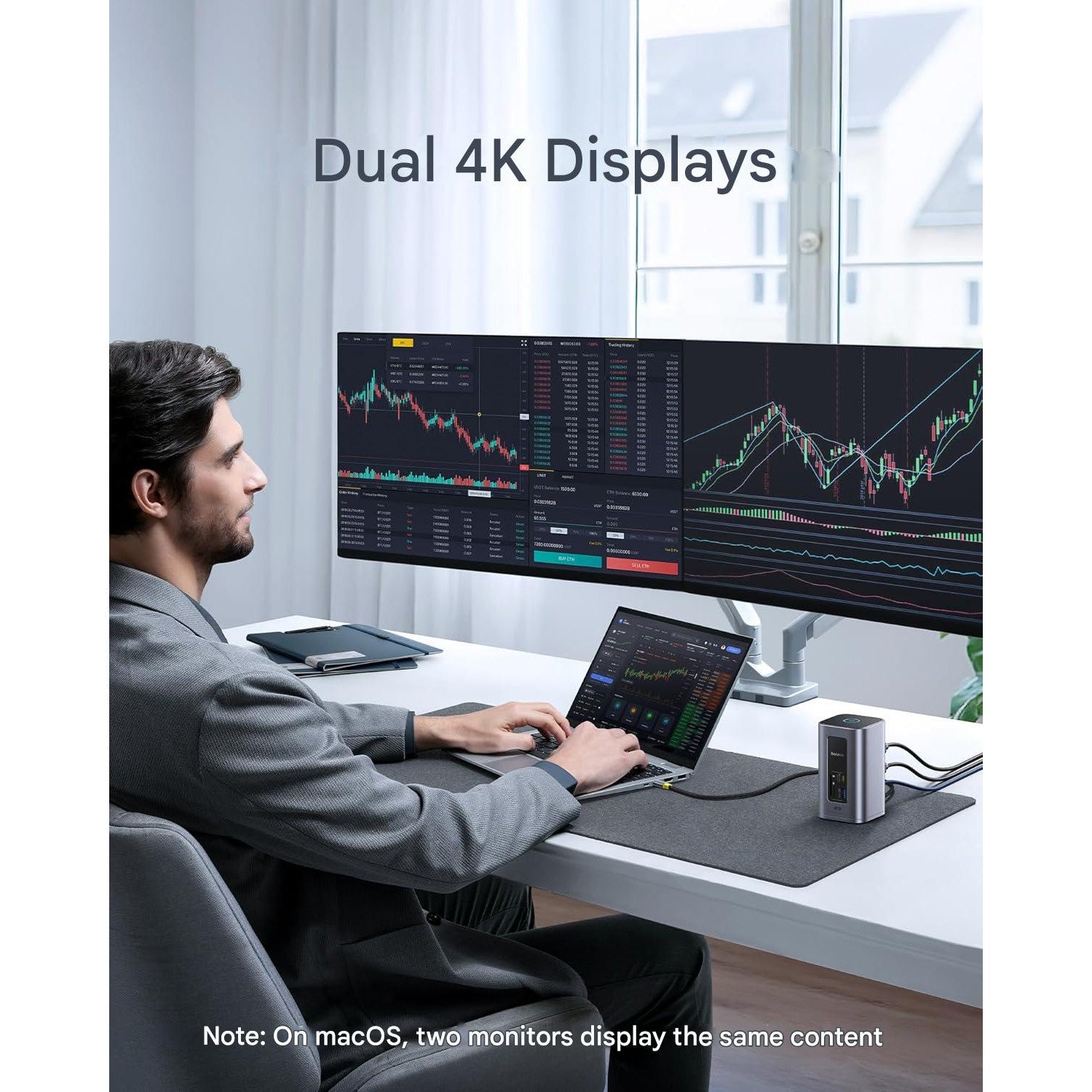 Statie de andocare 12 in 1, extindere la 2 monitoare 4K, PD 100W, 2 x HDMI 4K, 4 x USB-A, 2 x USB-C 10Gbps, TF/SD 104 Mbit/s, Gigabit Ethernet, cu buton blocare ecran, compatibila cu laptopuri Dell, HP, Lenovo, Asus, Acer, Mac