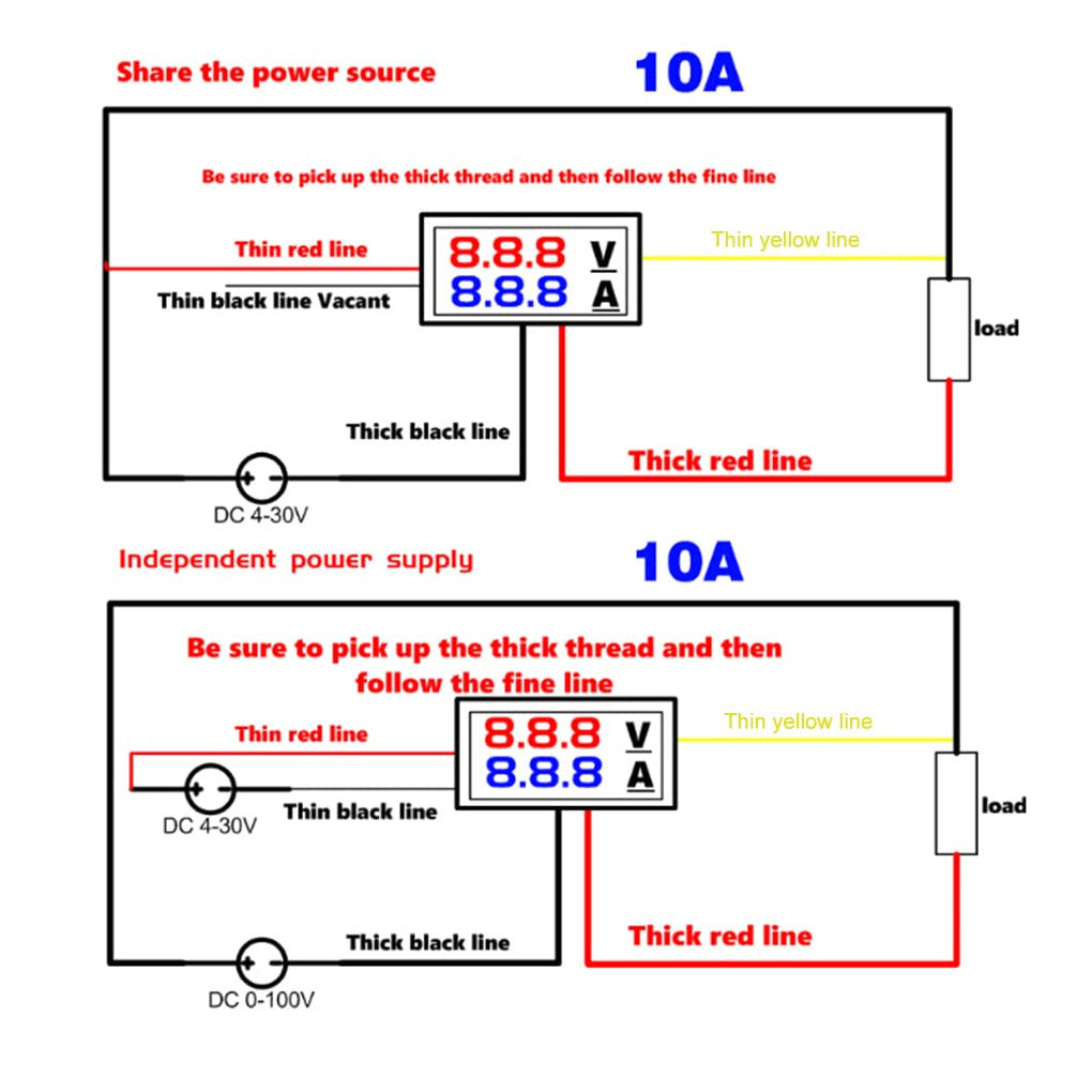 Set 2 x Volmetru si Ampermetru de panou, DC 100V 10A, afisaj digital, cu fire de conectare, negru