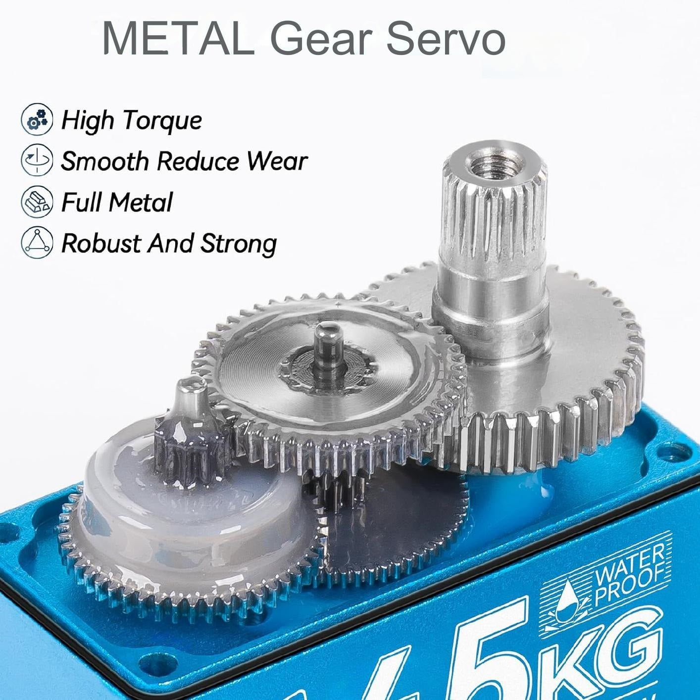 Set 2 servomotor RC 45Kg, 4.8V - 8.4V, impermeabil, angrenaj metalic, unghi operare de 270°, pentru brat robot, barca RC, masina RC, model avion, model elicopter, cu cablu de 0.5 m