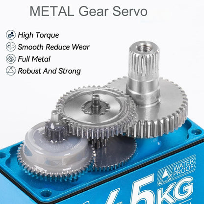 Set 2 servomotor RC 45Kg, 4.8V - 8.4V, impermeabil, angrenaj metalic, unghi operare de 270°, pentru brat robot, barca RC, masina RC, model avion, model elicopter, cu cablu de 0.5 m