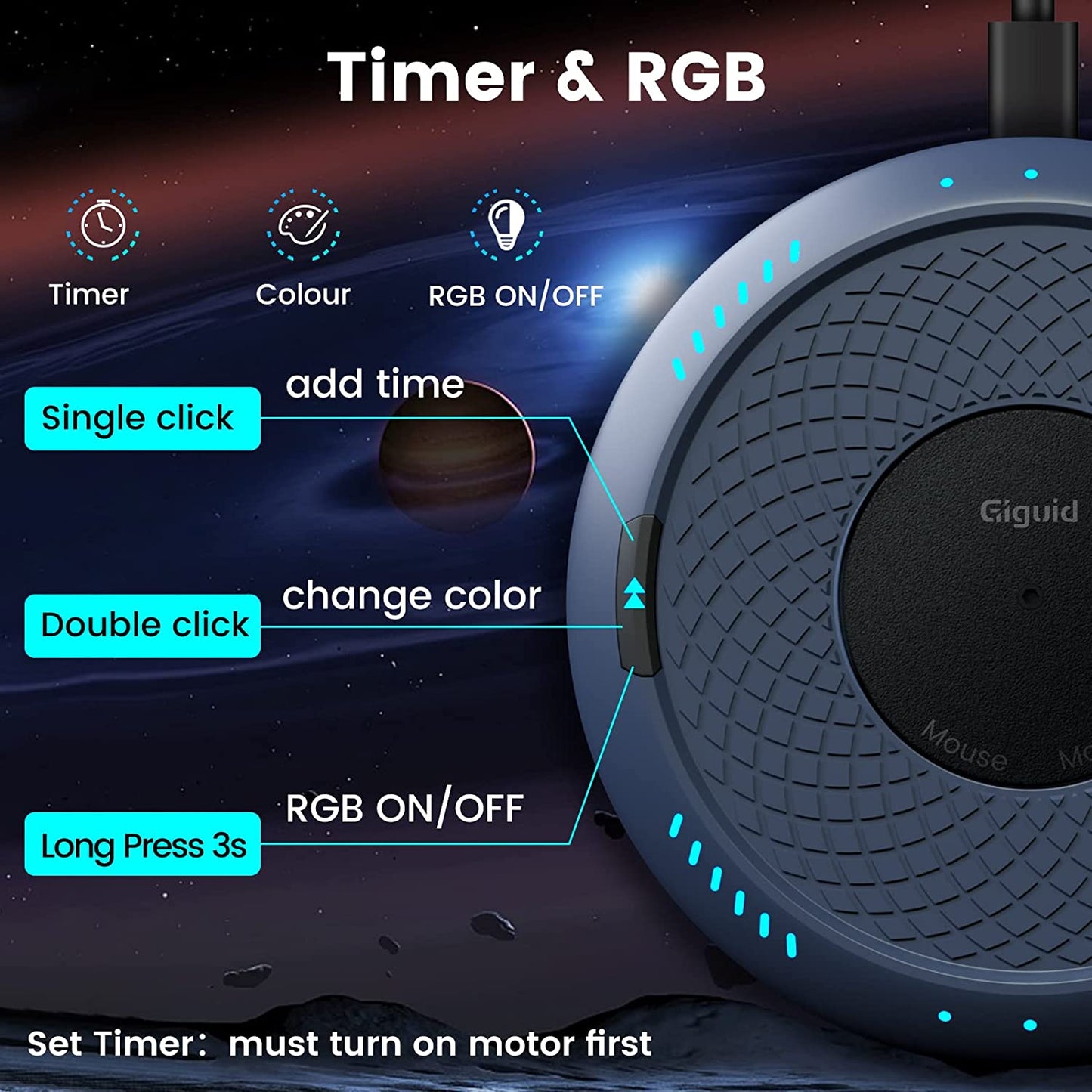 Mouse jiggler USB cu LED RGB, plug & play, cu temporizator, buton pornit/oprit, nedetectabil, mecanic, simuleaza miscarea mouse-ului