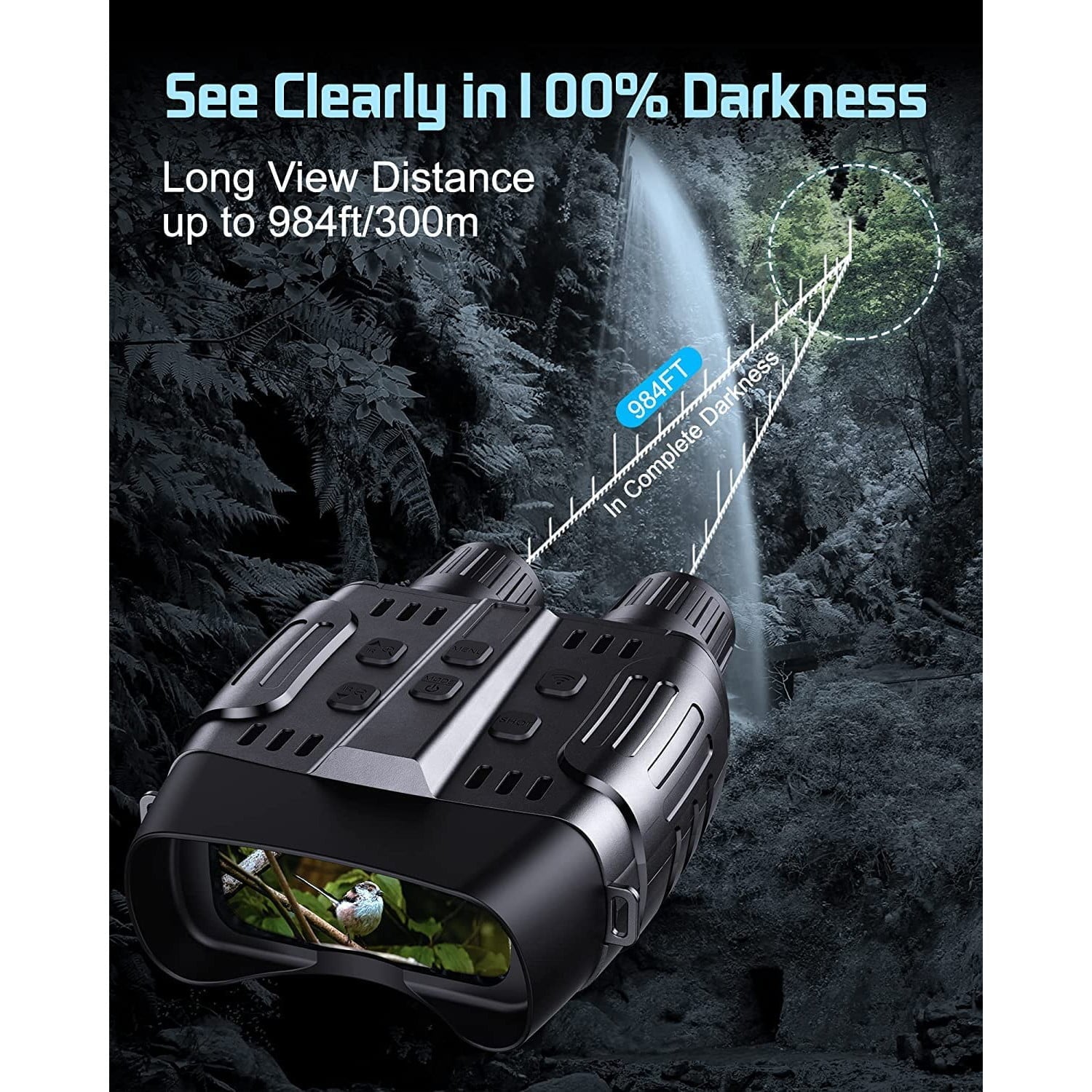 Binoclu digital nightvision cu ecran de 2.31inch, raza de actiune 300 m, infrarosu cu 7 nivele, mod de filmare HD si fotografiere, slot card, pentru vanatoare, observare pasari