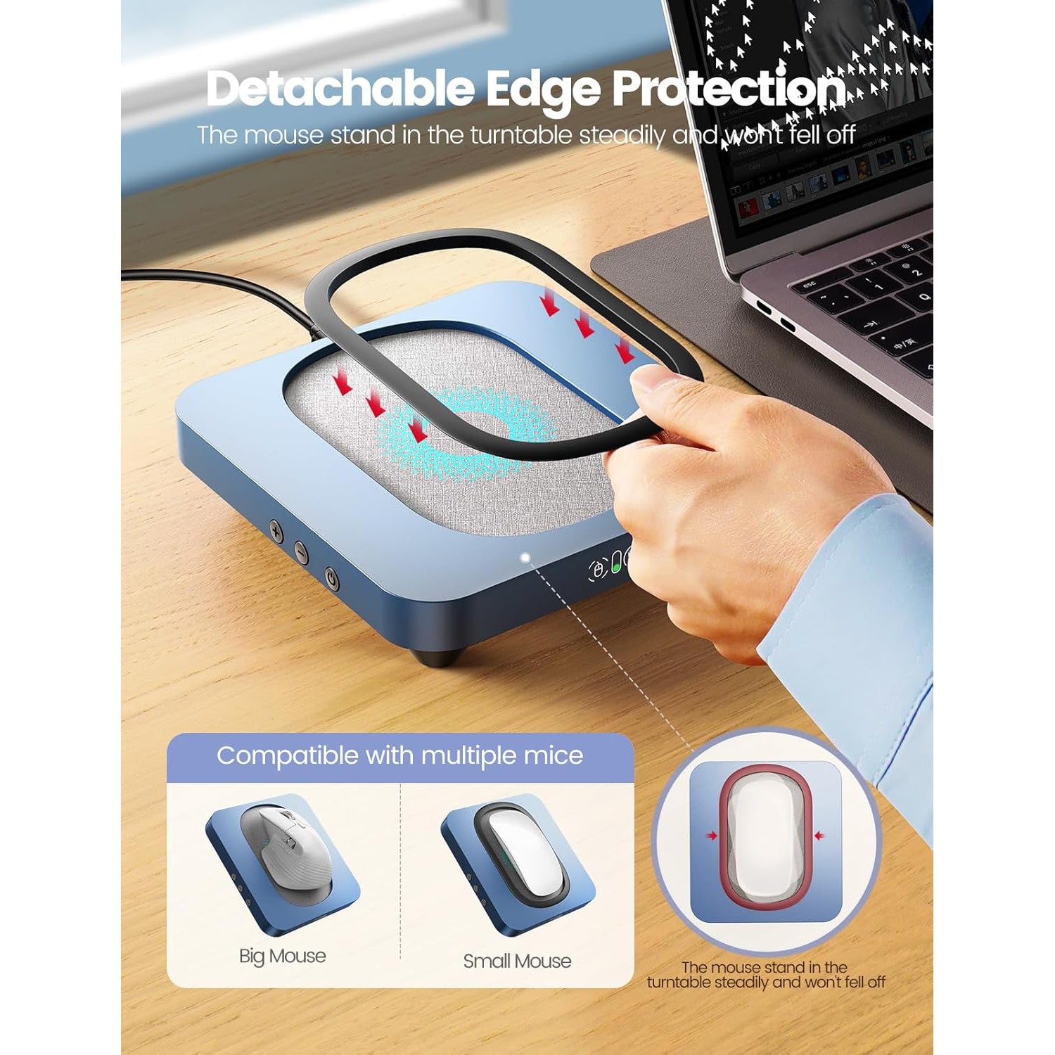 Mouse Jiggler mecanic VAYDEER, dispozitiv anti-sleep PC, mouse mover automat pentru mentinere calculator activ, platan rotativ compatibil orice mouse optic, 11 intervale reglabile, afisaj LED, butoane ON/OFF, alimentare USB, fara drivere, portabil