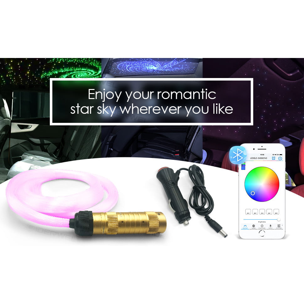 Kit fibra optica plafon instelat RGBW, smart, 200 fire 2 metri 0.75mm, cu control prin Bluetooth cu aplicatie, 16 milioane de culori, functie temporizare, mod muzical