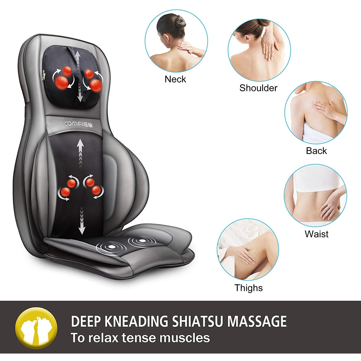 Husa de scaun pentru masaj Shiatsu 2D 3D, cu incalzire, vibratii, compresie aer, cu role, masare gat, umeri, spate si coapse, CF-2309A