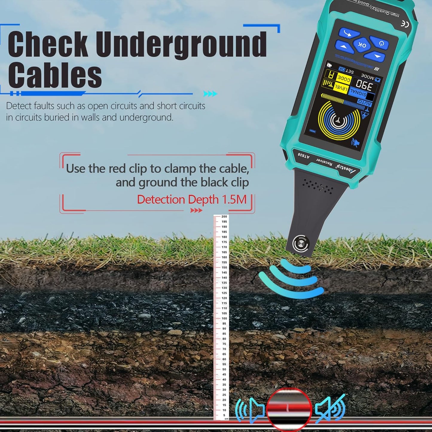 Localizator de cablu AT838 Abestop, localizator de circuite cu functie multimetru, fire/cablu subteran, detectarea traseului conductei de apa/gaz pentru multi-tester