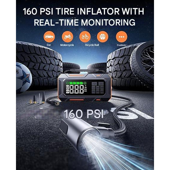 Starter auto multifunctional 14 în 1 TREKURE, 7000A, baterie externă 26800 mAh, compresor 160 PSI, kit de urgență cu 5 LED-uri