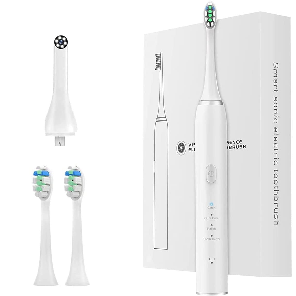 Periuta de dinti electrica sonica smart cu camera video, 3 moduri, incarcare USB, temporizator de 2 minute, alba