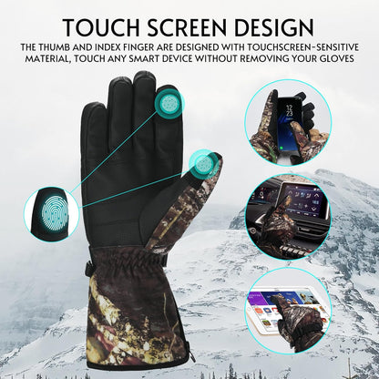 Manusi incalzite cu acumulator 3000 mAh 7.4V x 2, compatibile touchscreen, temperatura reglabila, impermeabile, rezistente la vant, pentru schi, snowboarding, drumetie, ciclism, pescuit