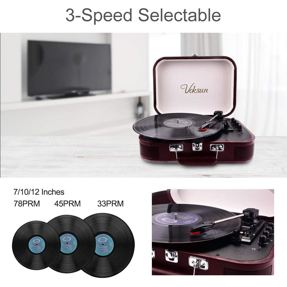 Pick-up Voksun, bluetooth 5.0, AUX, Card SD, USB, boxe incorporate, design tip servieta