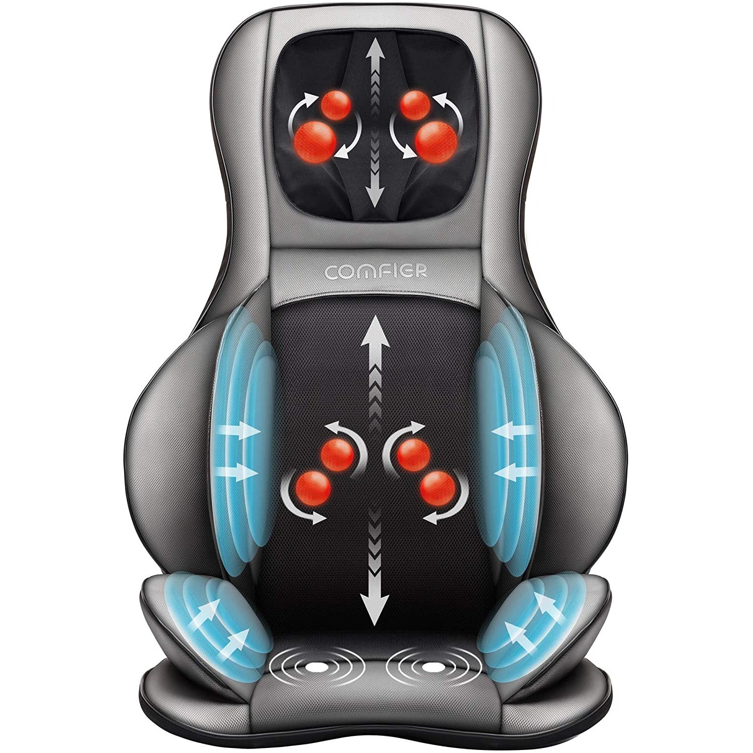 Husa de scaun pentru masaj Shiatsu 2D 3D, cu incalzire, vibratii, compresie aer, cu role, masare gat, umeri, spate si coapse, CF-2309A