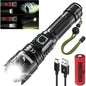 Lanterna tactica LED, din aluminiu, 10000 lumeni, profesionala, focus ajustabil, acumulator inclus, 5 moduri iluminare, rezistenta la apa, incarcare USB, sursa CREE XHP70.2