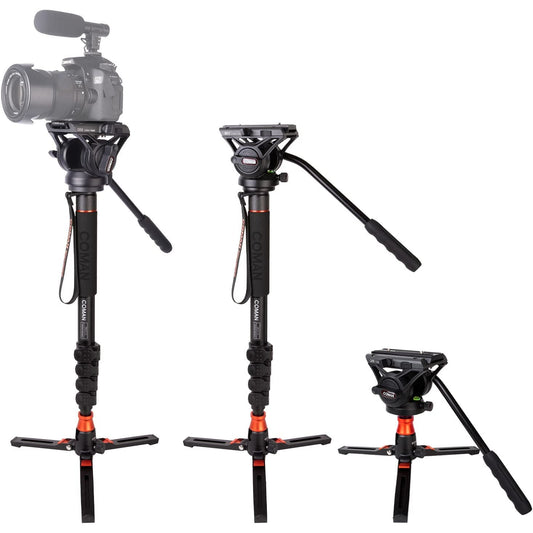 Monopied profesional cu placuta eliberare rapida, cap pivotant 360°, inaltime reglabila 64cm - 180 cm, incarcare maxima 8 kg, stand tip trepied, din aluminiu