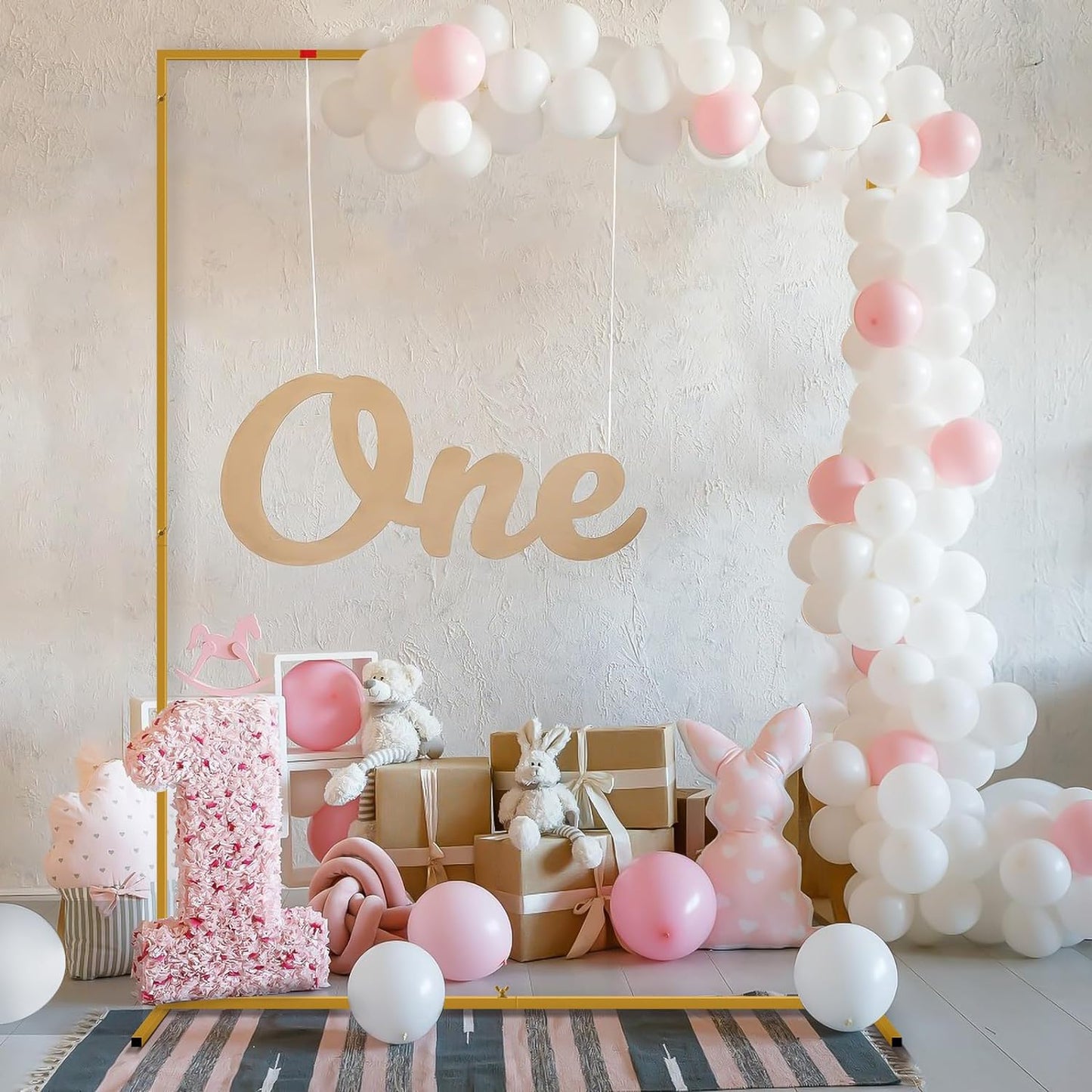 Arcada patrata pentru baloane, de 2 m x 2 m, suport metalic, 2 recipiente pentru apa, din metal, pentru nunta, zi de nastere, fundal foto, accesorii pentru petreceri, decoratiuni