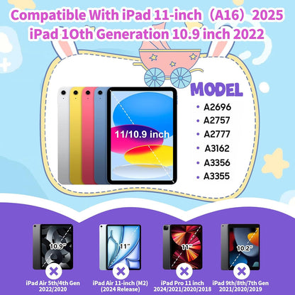 Husa de protectie pentru iPad Gen 11 (A16) de 11inch si iPad Gen 10 10, 9 inch, cu stand tip inel pliabil si rotativ, curea de umar detasabila, rezistenta la socuri, mov