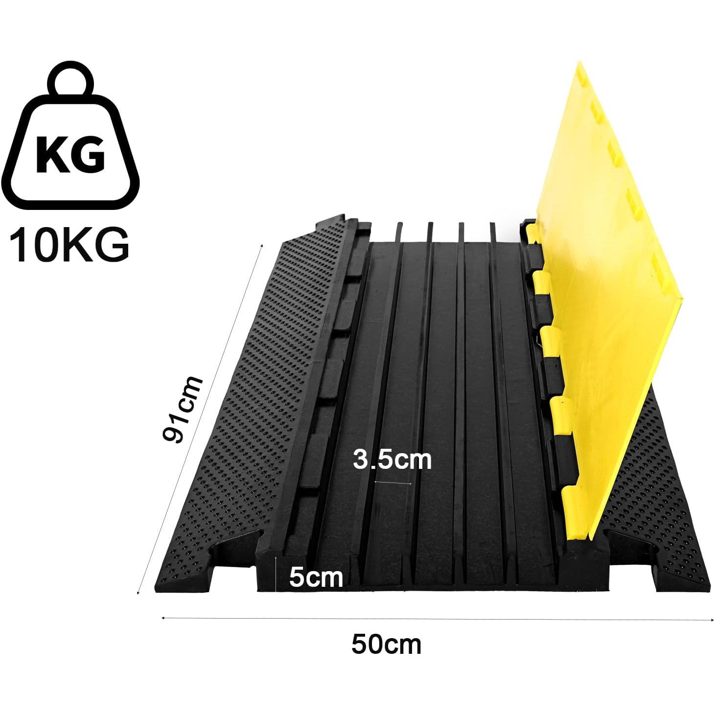 Rampa de protectie cabluri cu 5 canale 91 x 50 x 5 cm, capacitate 3000 kg, din cauciuc cu capac din plastic si design modular, pentru casa, parcari, garaje, depozite, negru