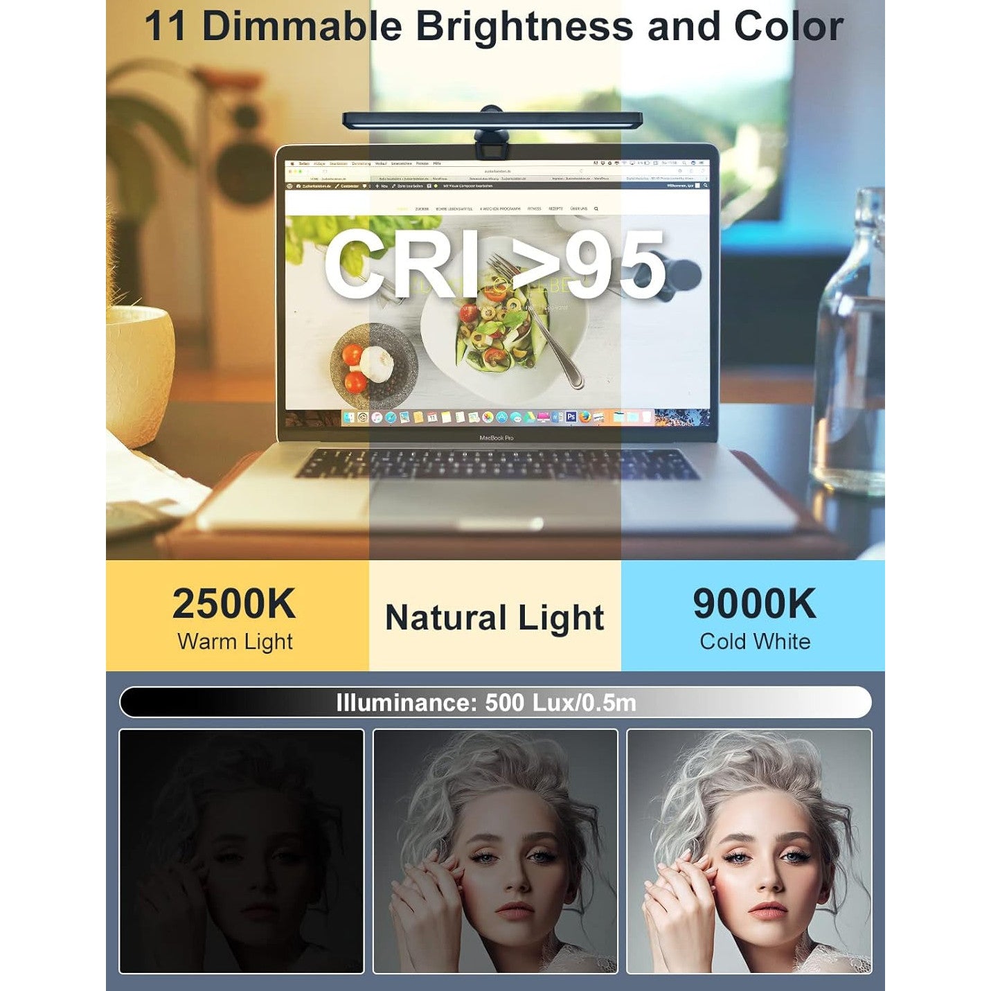 Lampa LED cu trepied, luminozitate reglabila, lampa de masa cu USB, cu protectie pentru ochi, material ABS, 11 niveluri de luminozitate, 2500 K pana la 9000 K, pentru videoconferinte