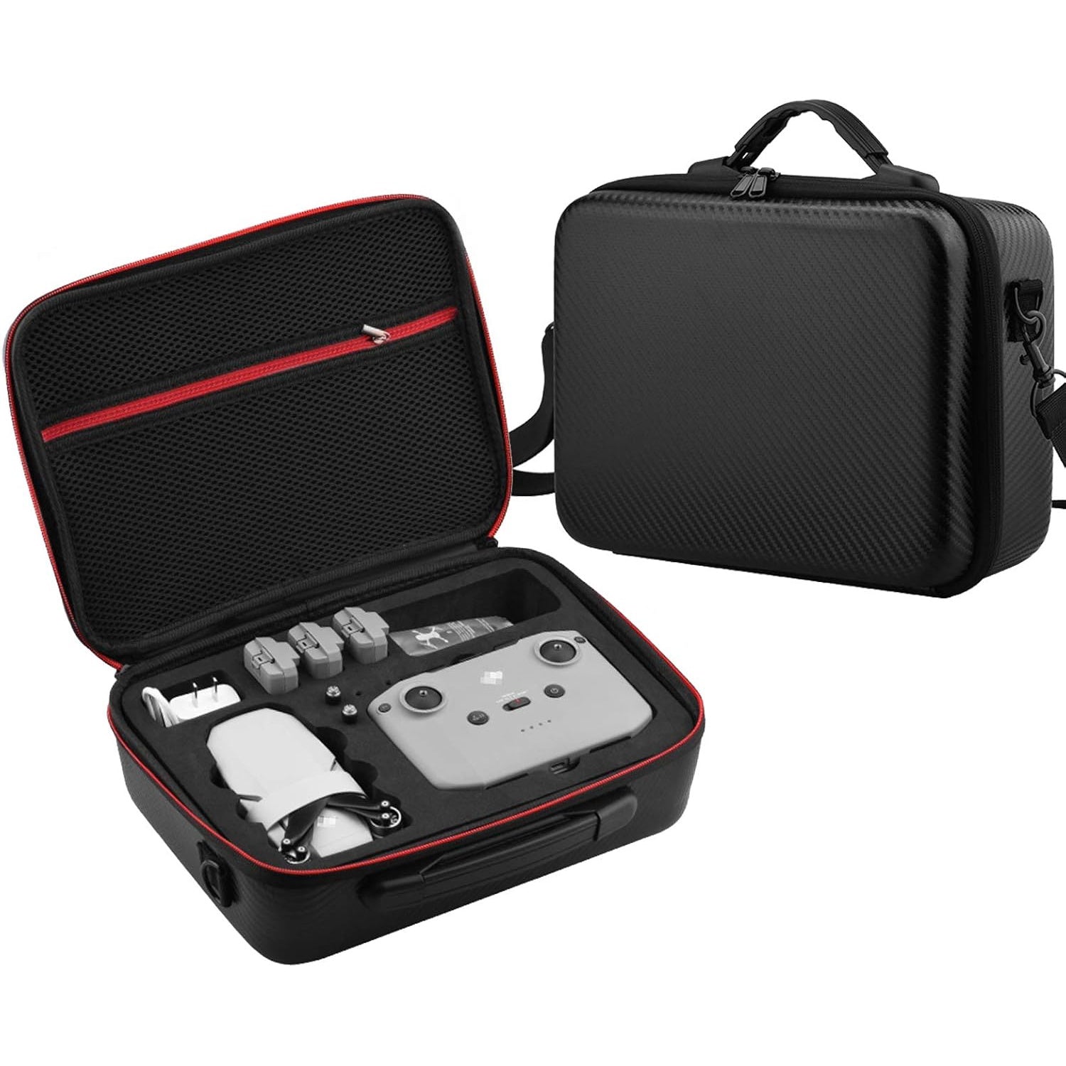 Husa de protectie drona DJI Mini 4K Mini 2/ Mini 2 SE Fly More Combo, controler si accesorii, 29 x 21 x 11 cm, rezistenta la socuri, cu maner anti-alunecare si curea de umar, neagra