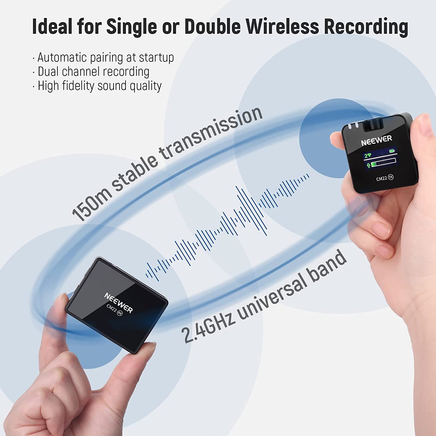 Microfon lavaliera wireless 2.4G, cu incarcator wireless, reducere zgomot DSP, cu display, compatibil cu iPhone, iPad, camera, Android, laptop, 20 de ore