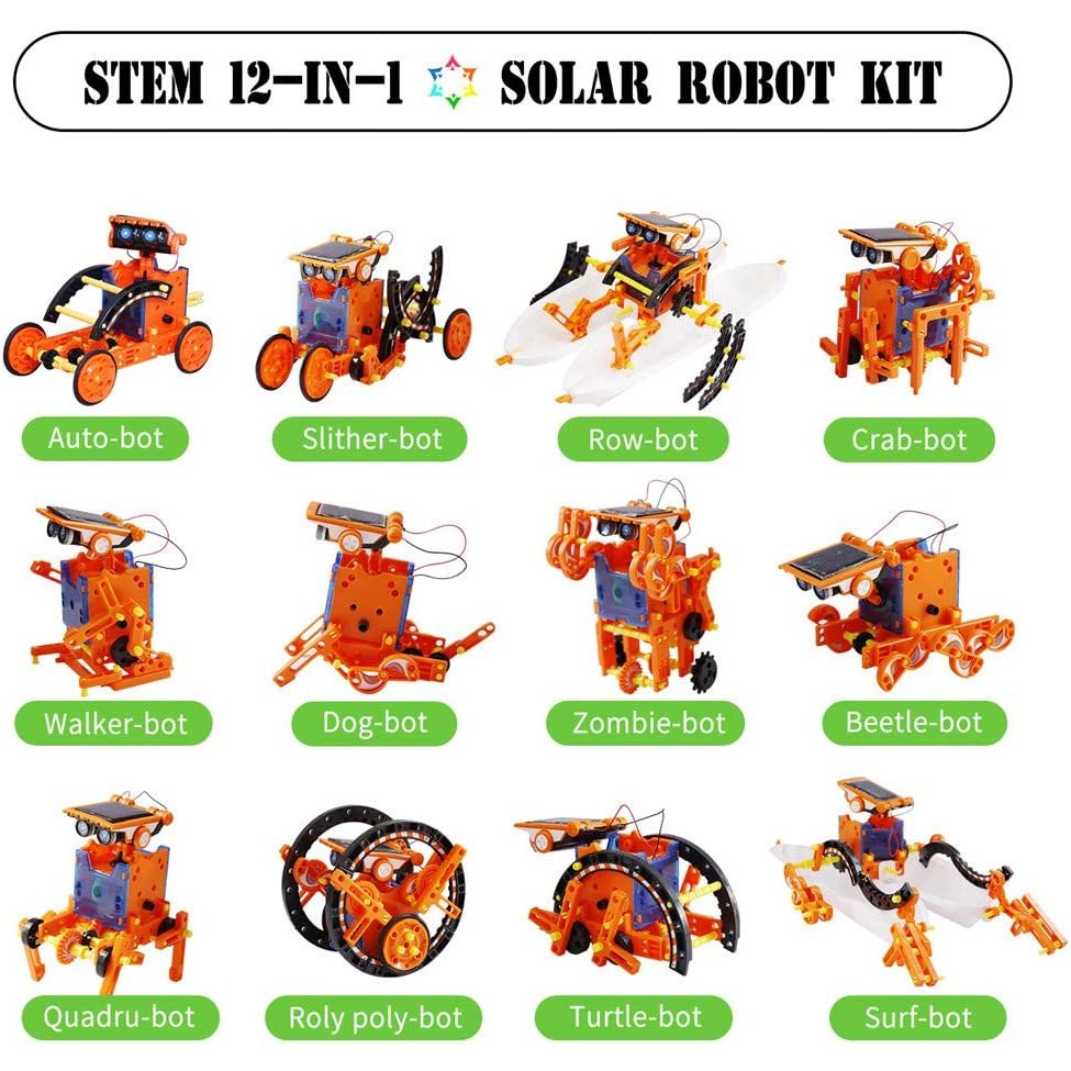 Robot solar 12 in 1, jucarie STEM de construit, Functioneaza pe apa si uscat, pentru copii de peste 10 ani