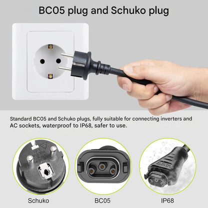 Cablu alimentare BC-05 5 m pentru micro‑invertor solare HMS, IP68, conector BC-05 la priza Schuko, rezistent la intemperii, conexiune stabila si instalare usoara