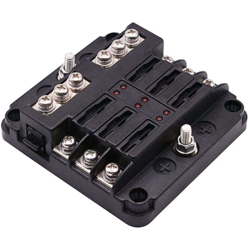 Set panou sigurante auto cu 6 iesiri, 12 V, cu sigurante 5A 10A 15A 20A cu indicator LED si capac de protectie, pentru masina, rulota, barca, autoutilitara, camion