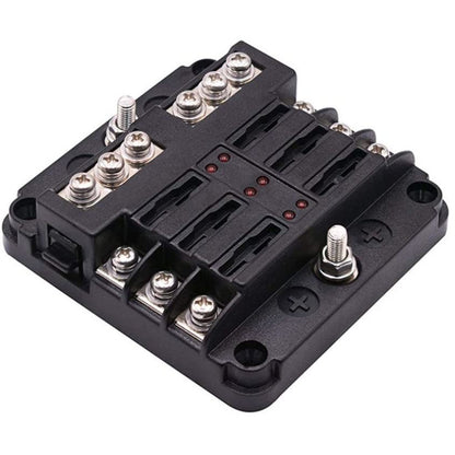 Set panou sigurante auto cu 6 iesiri, 12 V, cu sigurante 5A 10A 15A 20A cu indicator LED si capac de protectie, pentru masina, rulota, barca, autoutilitara, camion