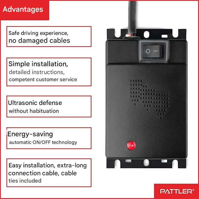 Aparat anti rozatoare auto, dispozitiv cu ultrasunete 12-25 kHz, anti daunatori, repelent soareci, sobolani, dihori pentru masina si incaperi pana la 60 metri patrati