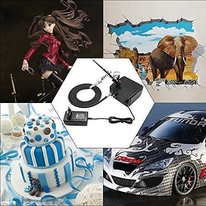 Kit Mini Compresor Aerograf, airbrush cu duza de 0.3 mm, tije de curatare, filtru aer, pentru Manichiura, Pictura corp, Tatuaj semipermanent, Ornare torturi