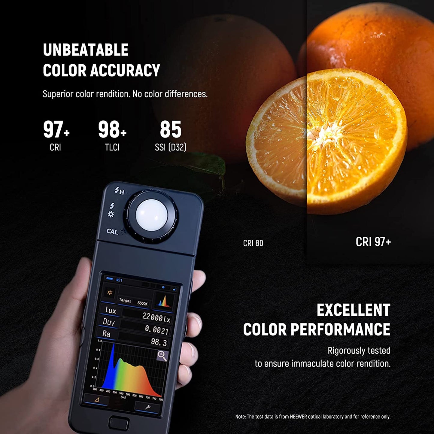 Lumina continua LED RGB cu control aplicatie si 2.4G, 22.000 Lux@0,5m, CRI 97+ / TLCI 98+ / 2500K-8500K, 18 moduri de scena, ajustare culoare 360°, din aliaj de aluminu, Neewer