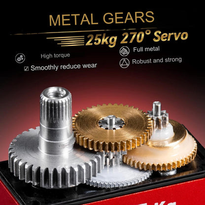 Set de 2 servomotor 25 kg, unghi operare 270°, angrenaj metalic, impermeabil IP66, cu accesorii, pentru barca RC, masina RC, brat robot, model avion, model elicopter