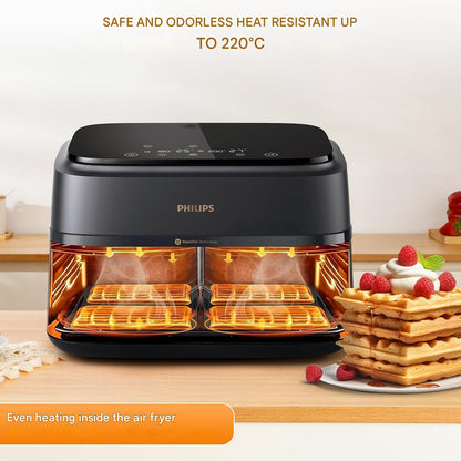 Set 23 accesorii pentru friteuza cu aer cald Philips Airfryer Dual Basket 3000/5000, cu tavi de silicon, forme de prajituri, 2 gratare, forma de vafe, suport paine, clesti