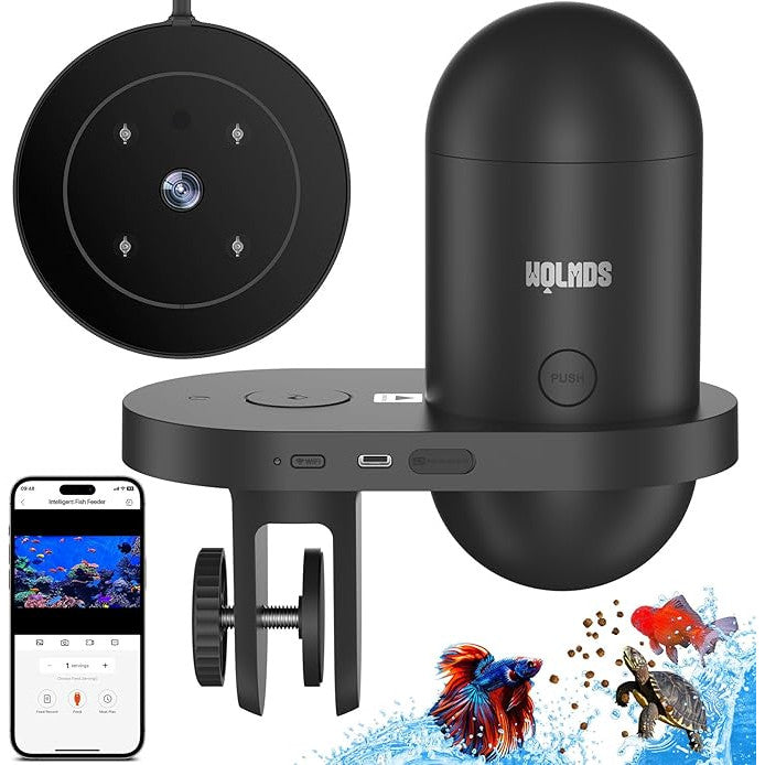 Hranitor pentru pesti, smart, Wifi, de acvariu, cu camera 2.5K, monitorizare 24/7, nightvision, control prin aplicatie, rezistent la umiditate, 230 ml, hranire continua, portii ajustabile