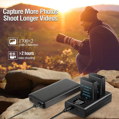 Set de 2 acumulatori EN-EL14 1500 mAh si incarcator dublu cu afisaj LED, pentru Nikon Coolpix P7000, P7100, P7700, P7800, P8000 DSLR D3100, D3200, D3300, D3400000000, D5500