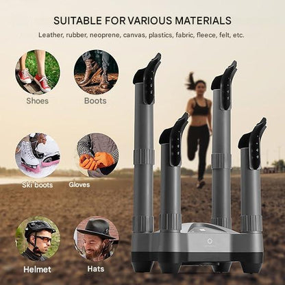 Uscator electric pentru incaltaminte AIRTHEREAL SD20, 110 W, dezinfectare cu ozon, temporizator reglabil 30 min - 9 ore, uscare cu aer cald 40-45°C, pentru 2 perechi simultan, tuburi telescopice extensibile, protectie la supraincalzire, gri