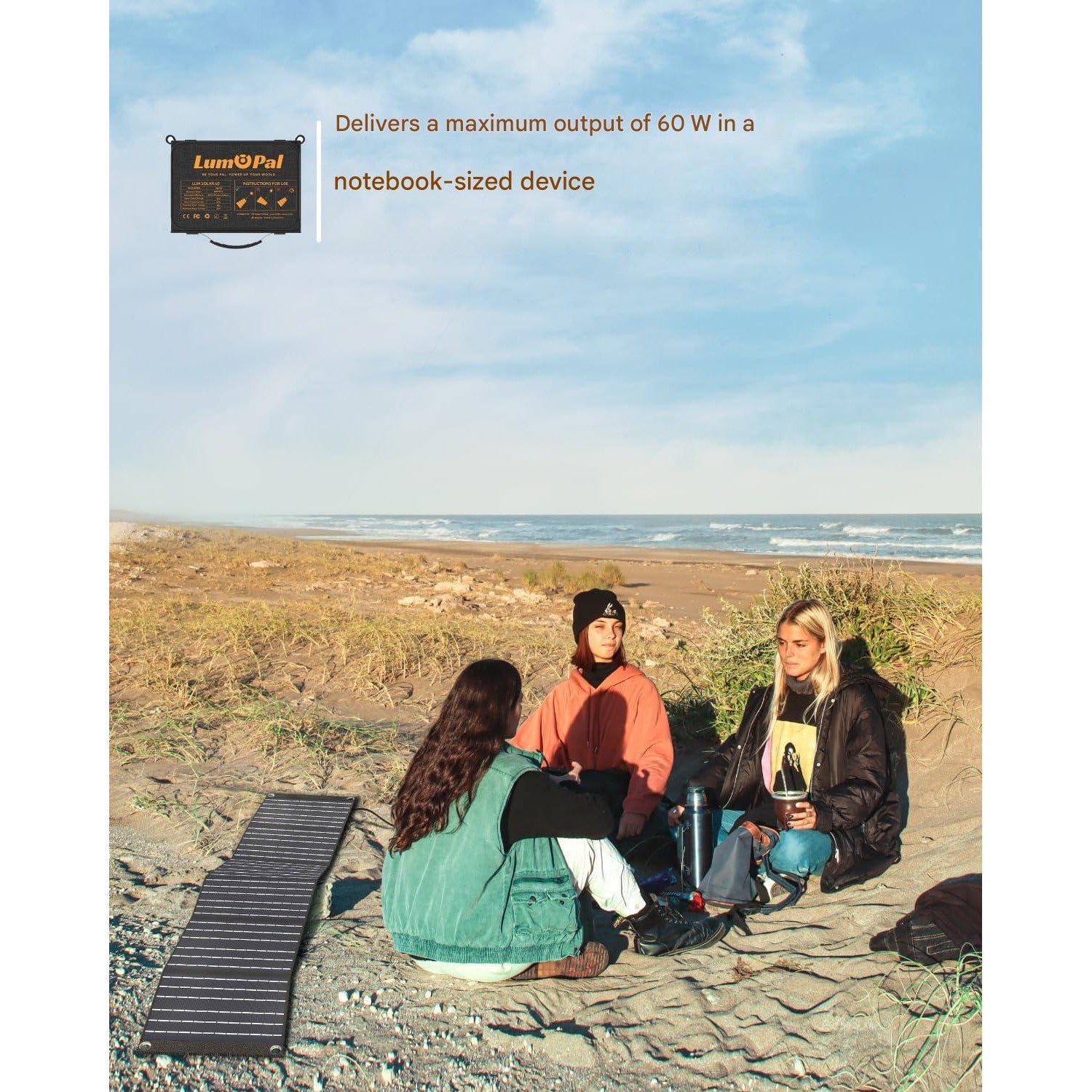 Panou solar pliabil 60 W cu incarcator USB-C & USB-A 3.0 (22 W), IP65 rezistent la apa, exterior, incarcator solar pentru iPhone, Android, tablete si alimentare portabila