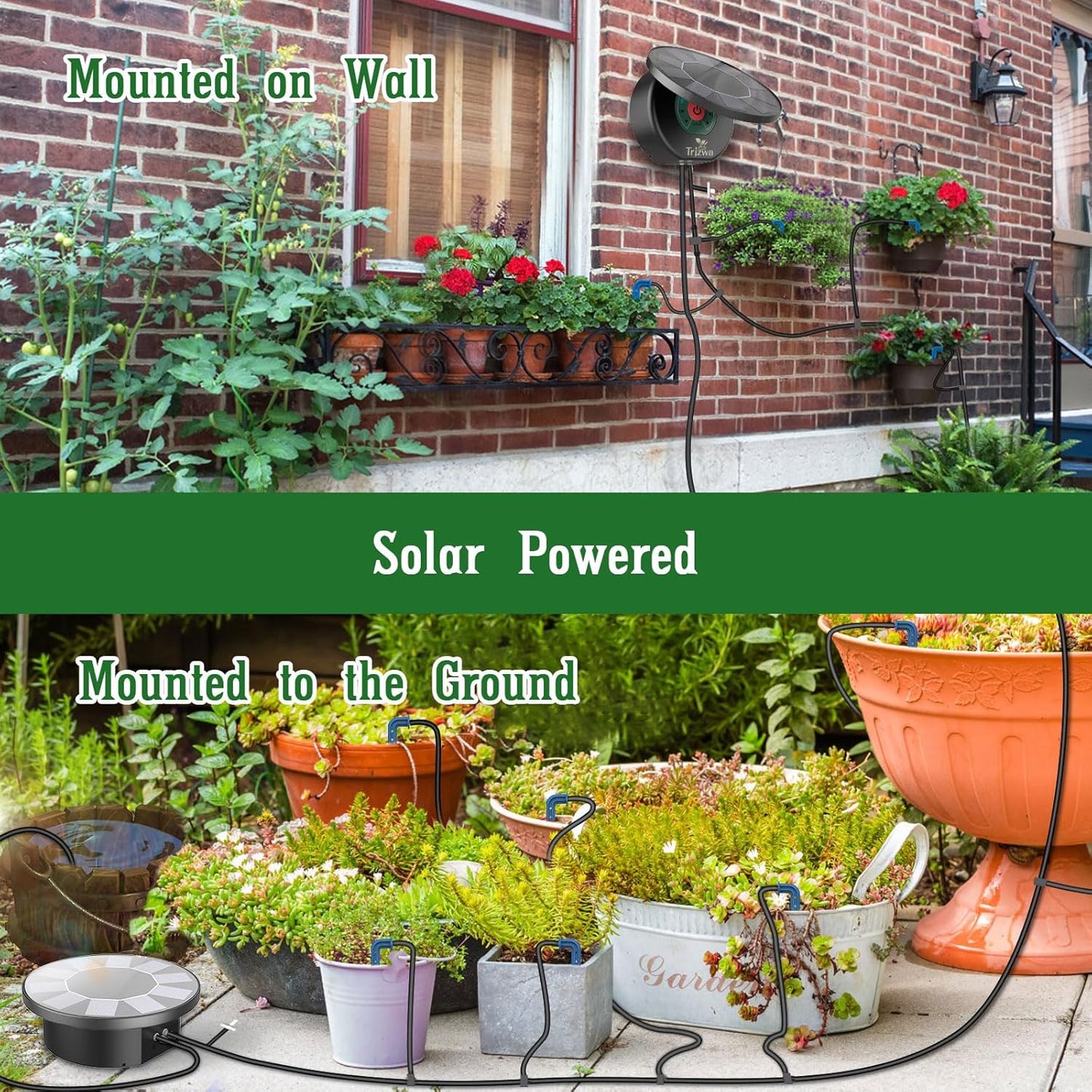 Sistem de irigatii solare automat pentru gradina, balcon si terasa, picurare 10 m, 9 programe de udare, panou solar reglabil cu baterie 1500 mAh, temporizator integrat, economisire apa si usor de instalare