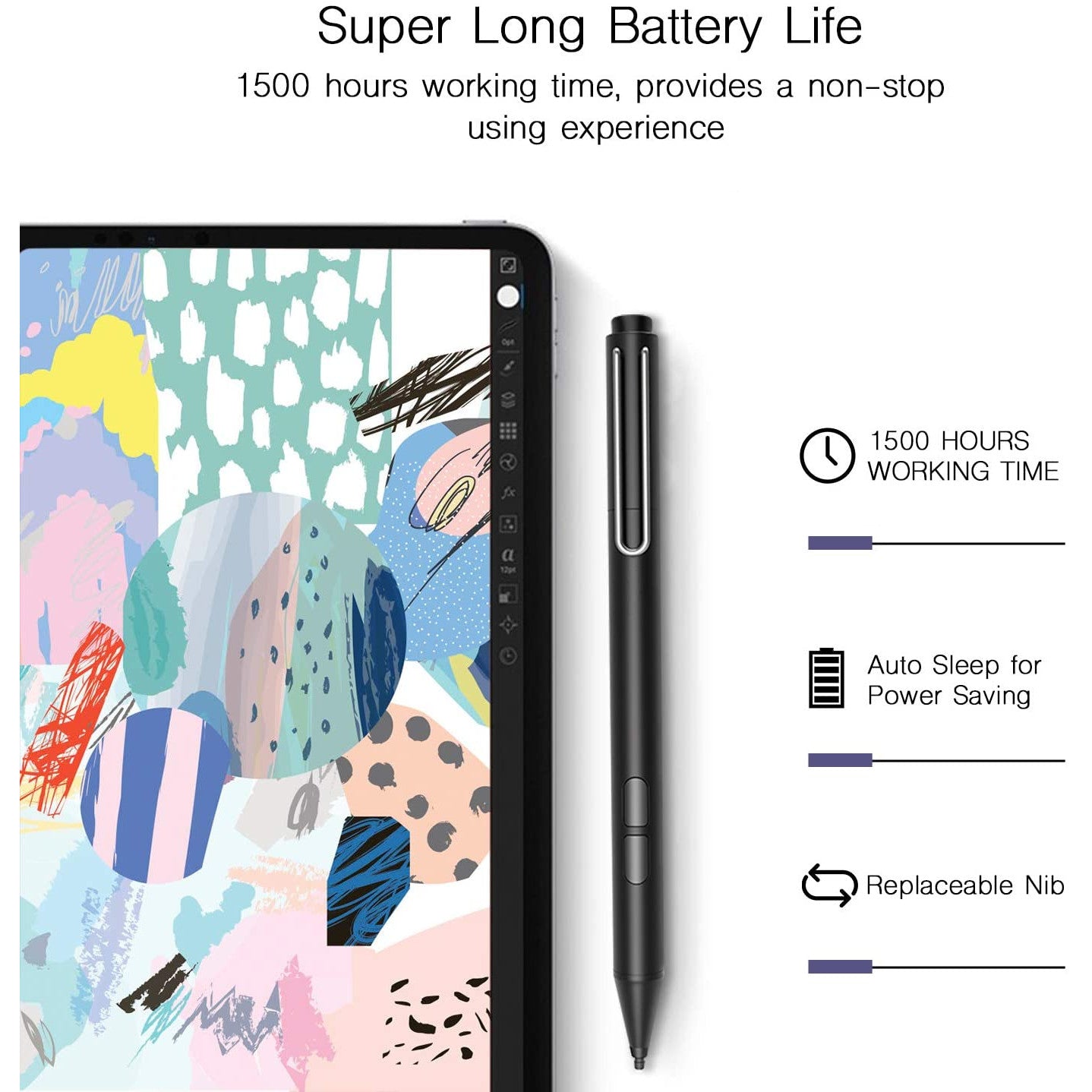 Pix Stylus pentru Microsoft Surface, 1024 puncte presiune, Respingere palma, Surface PRO / Go / Laptop / Book / Studio, negru