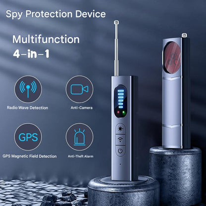 Detector profesional camere ascunse, aparate si dispozitive de spionaj, detector semnal RF, detectare tracker GPS, microfoane, baterie reincarcabila, compact, multifunctional